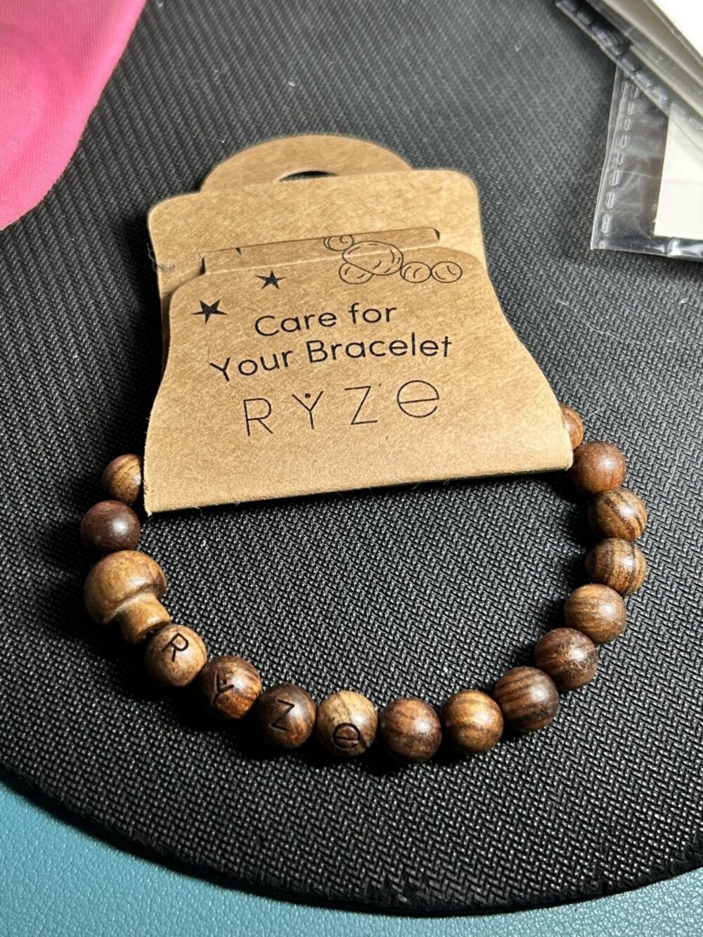 NWT Ryze Superfoods Wooden Mushroom Bead Stretch Bracelet Earthy Boho